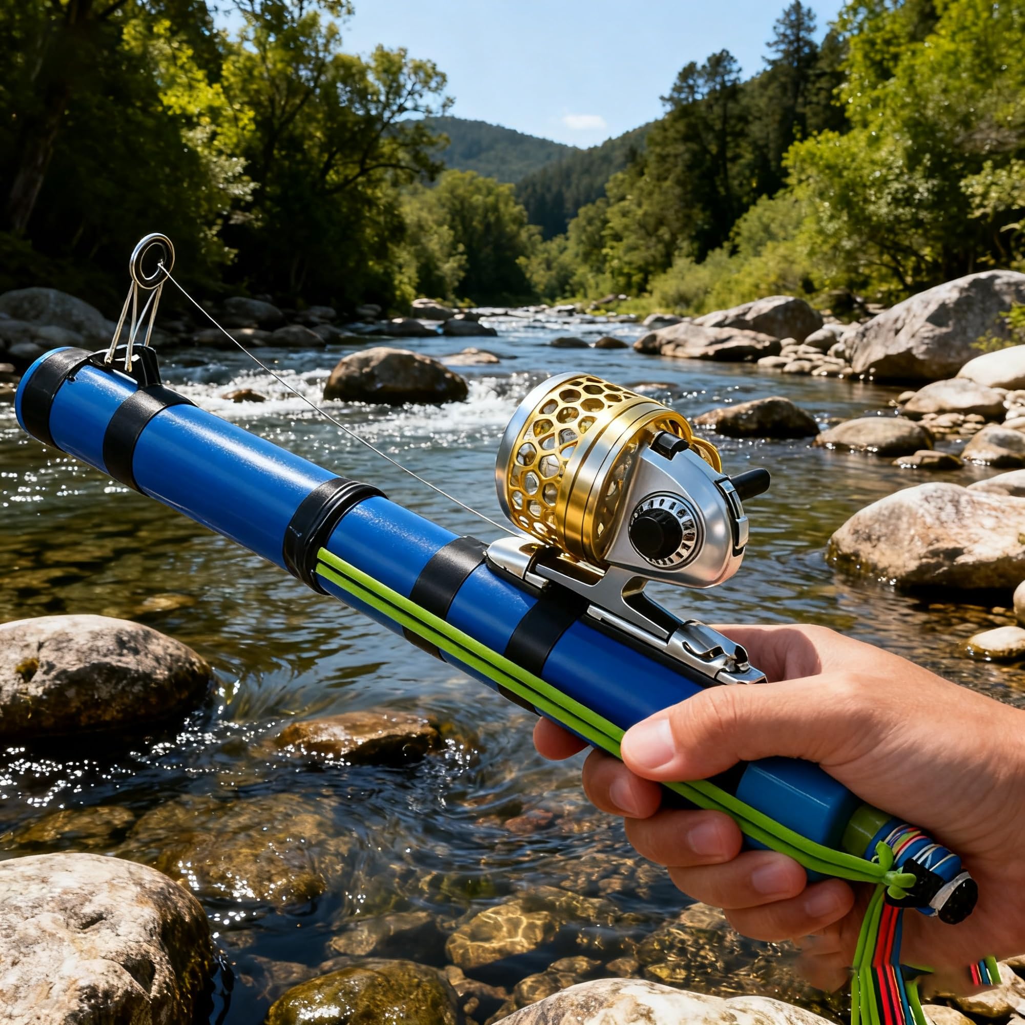 Colitt portable casting-rod folded for travel-ready use.