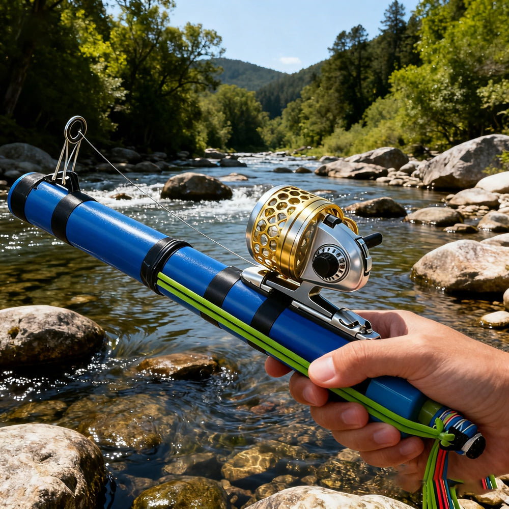 Colitt portable casting-rod folded for travel-ready use.