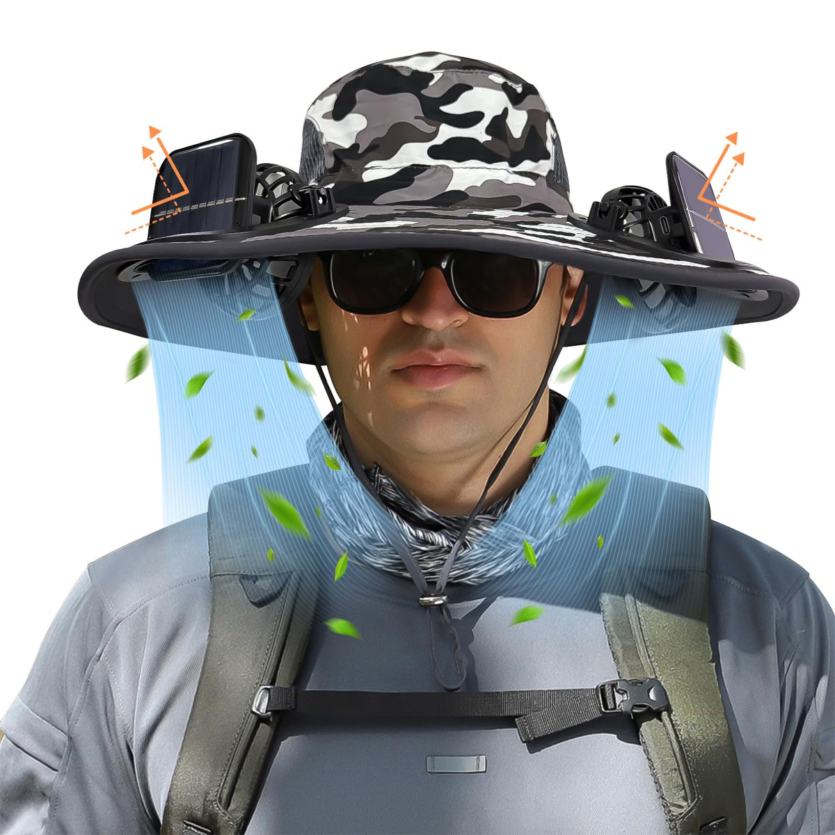 COLITT camouflage fishing hat with built-in fan - front view