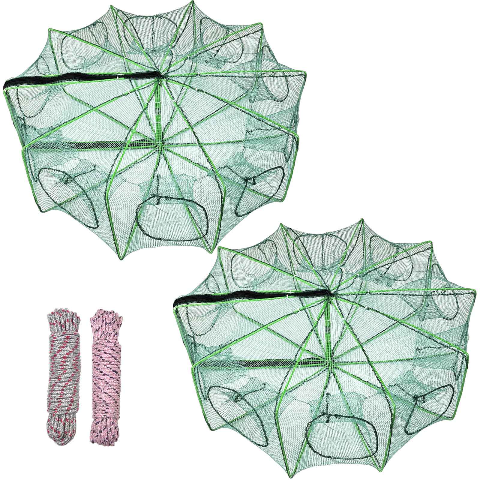 Two collapsible crab traps with rope, 32x10 inches