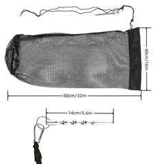 Portable nylon fishing net showing lure holder