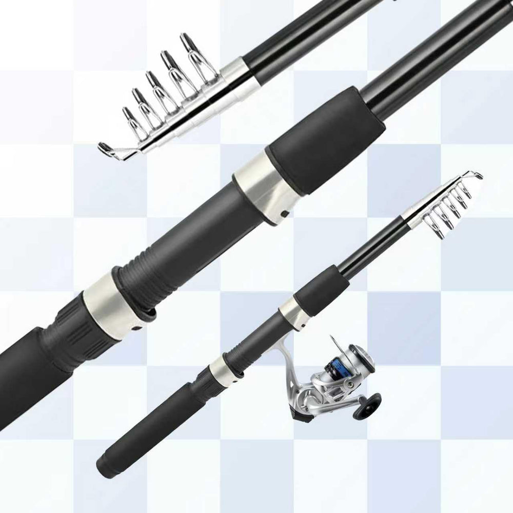 Collapsible fishing rods displayed in a compact design