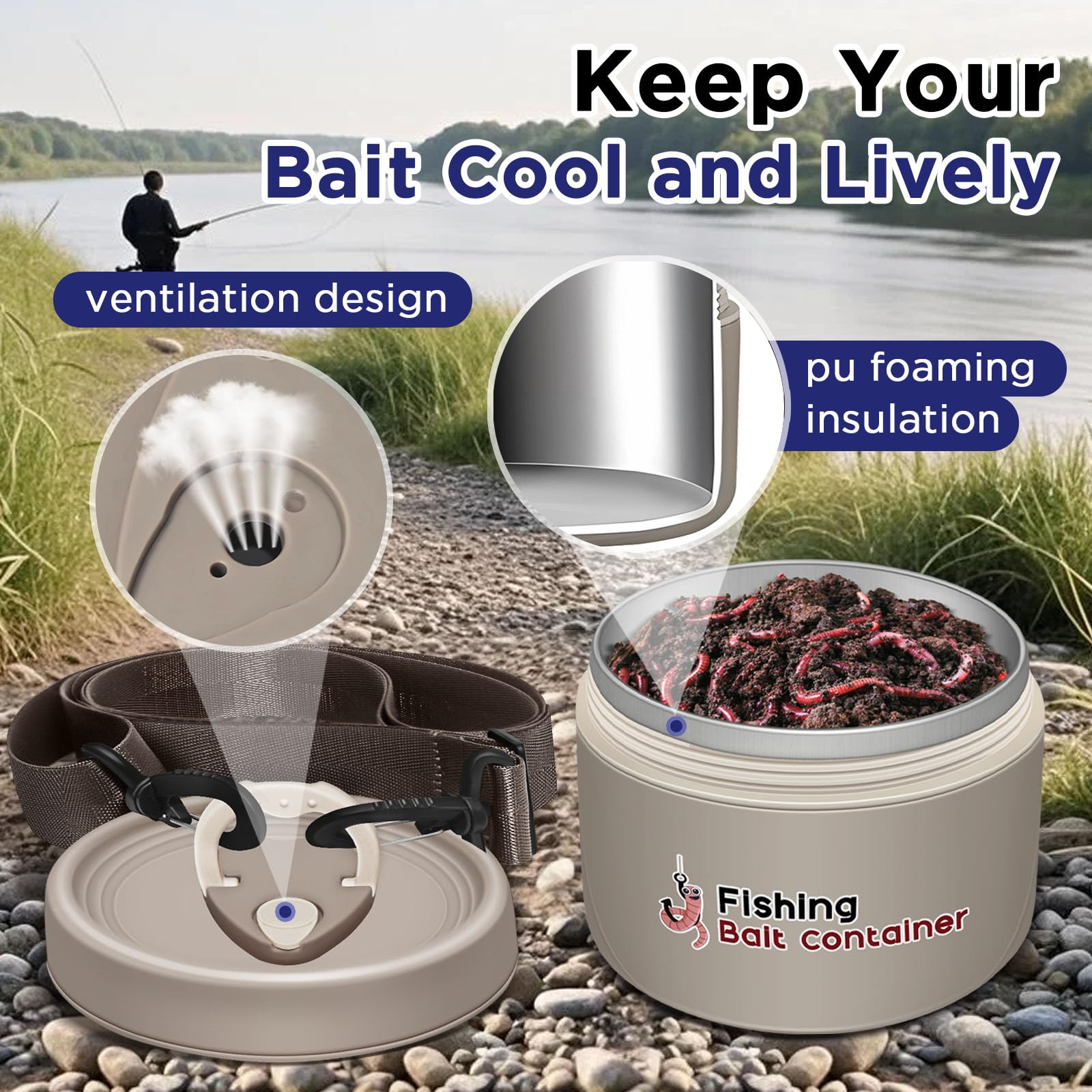 Ventilation hole on bait container for worm airflow