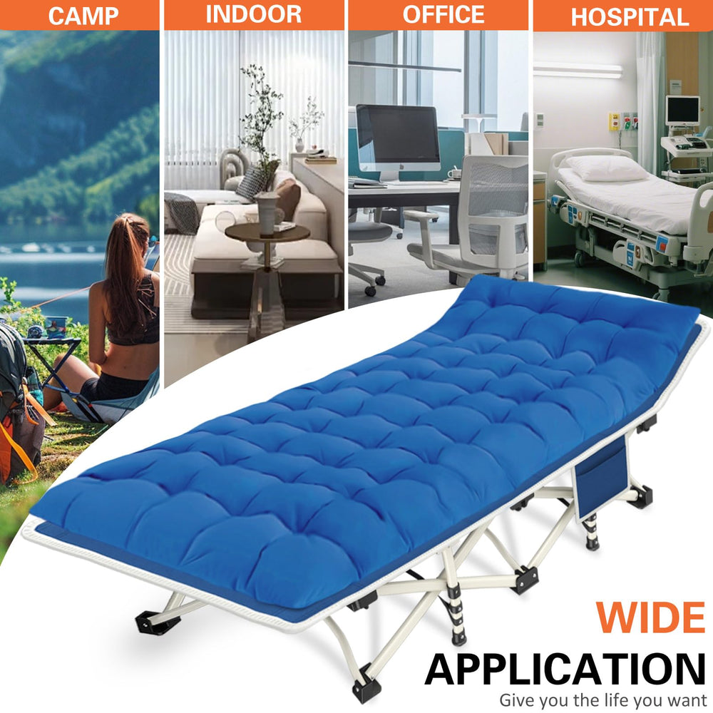 Colmerd camping cot usable both indoors and outdoors for versatility