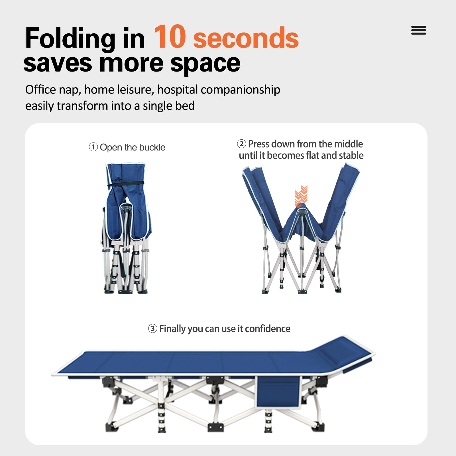 COLMERD cot usable indoors or outdoors for naps or guests