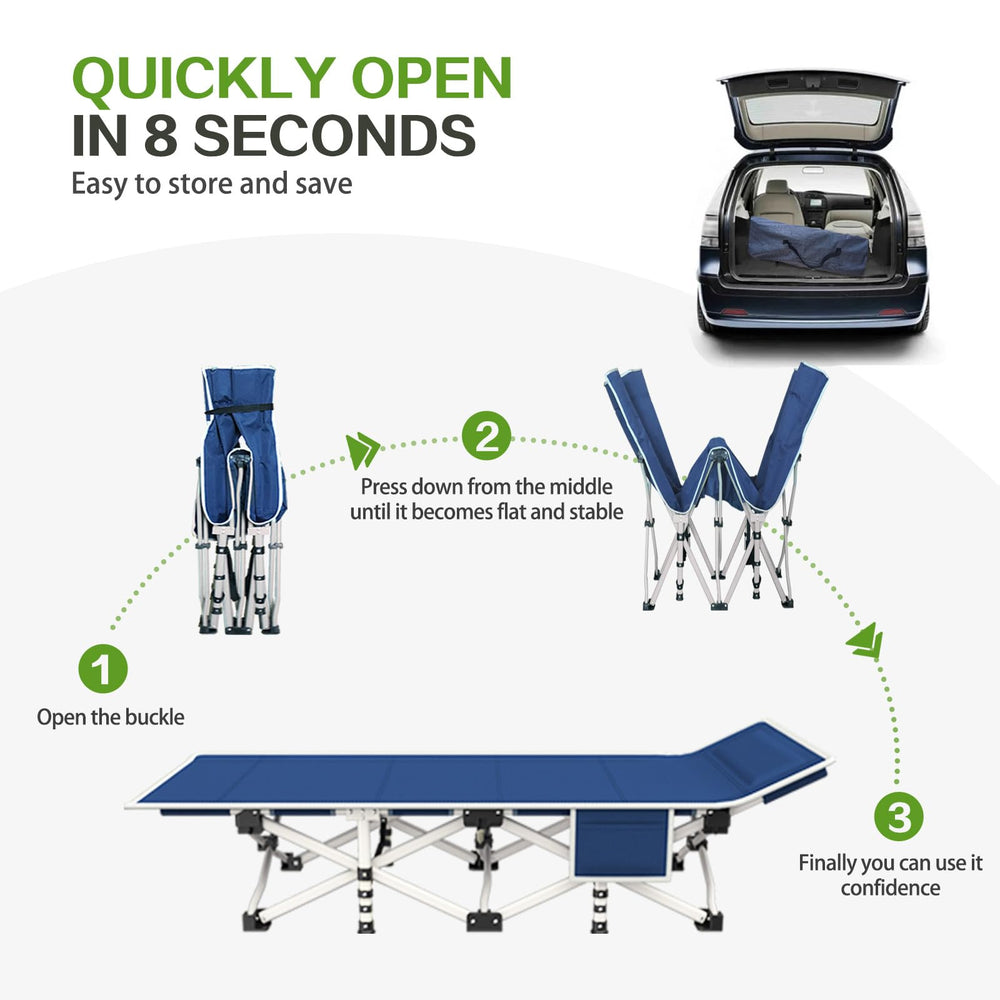 COLMERD portable cot shows no installation required