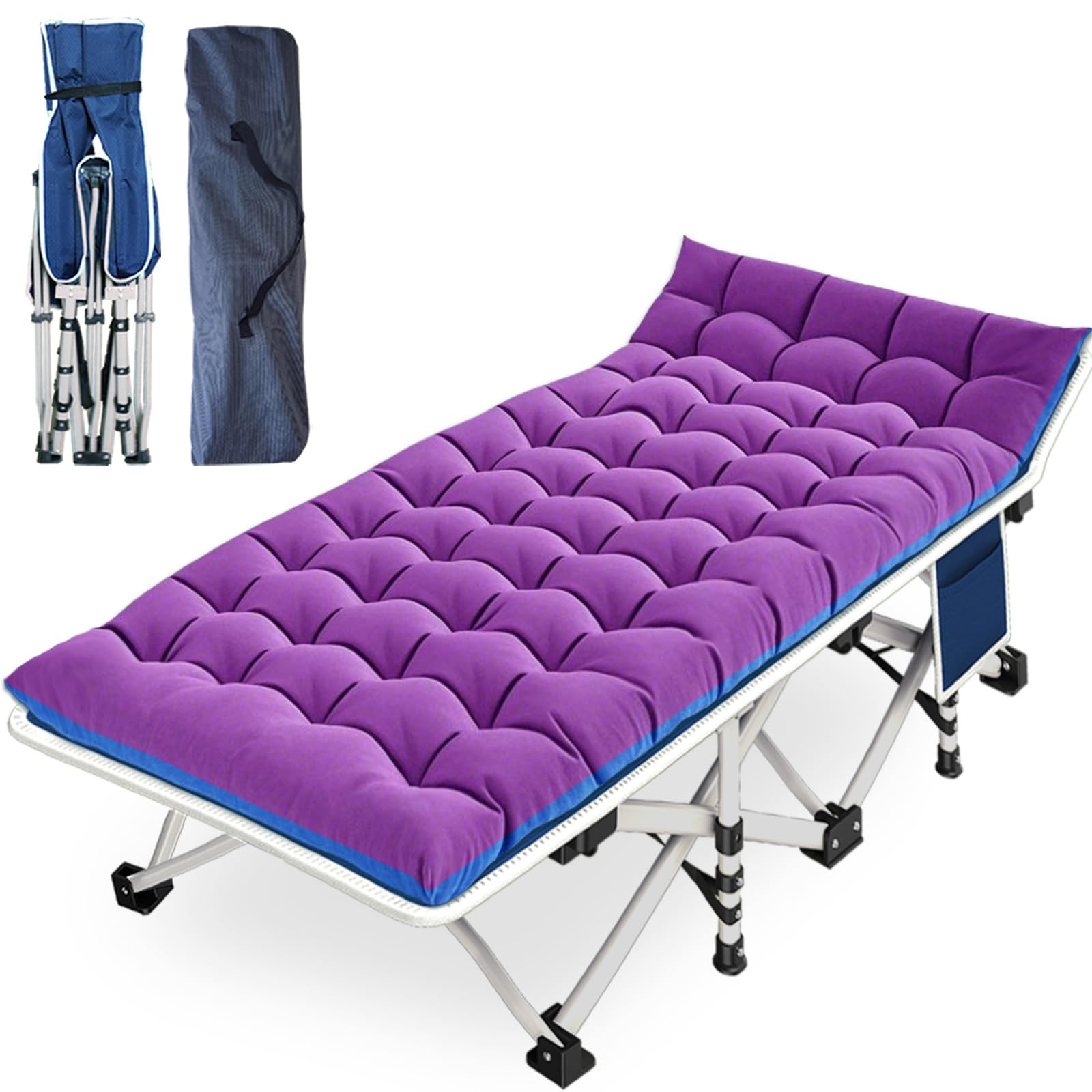 COLMERD camping cot with mattress open showing sturdy frame for outdoor sleep