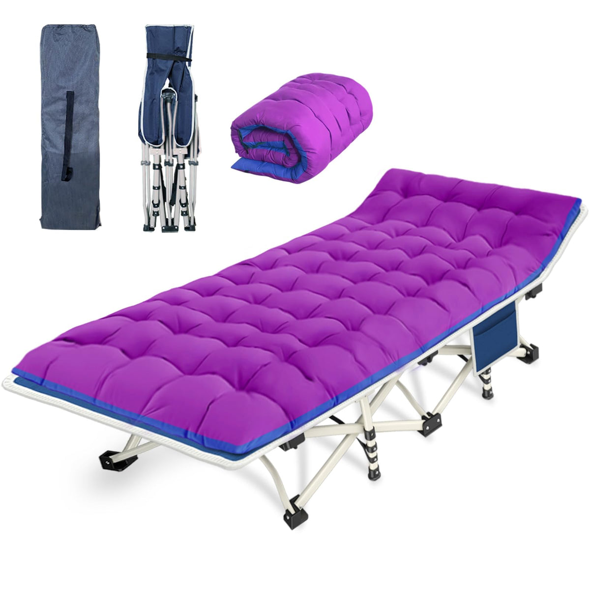 COLMERD camping cot with mattress ready for quick outdoor setup