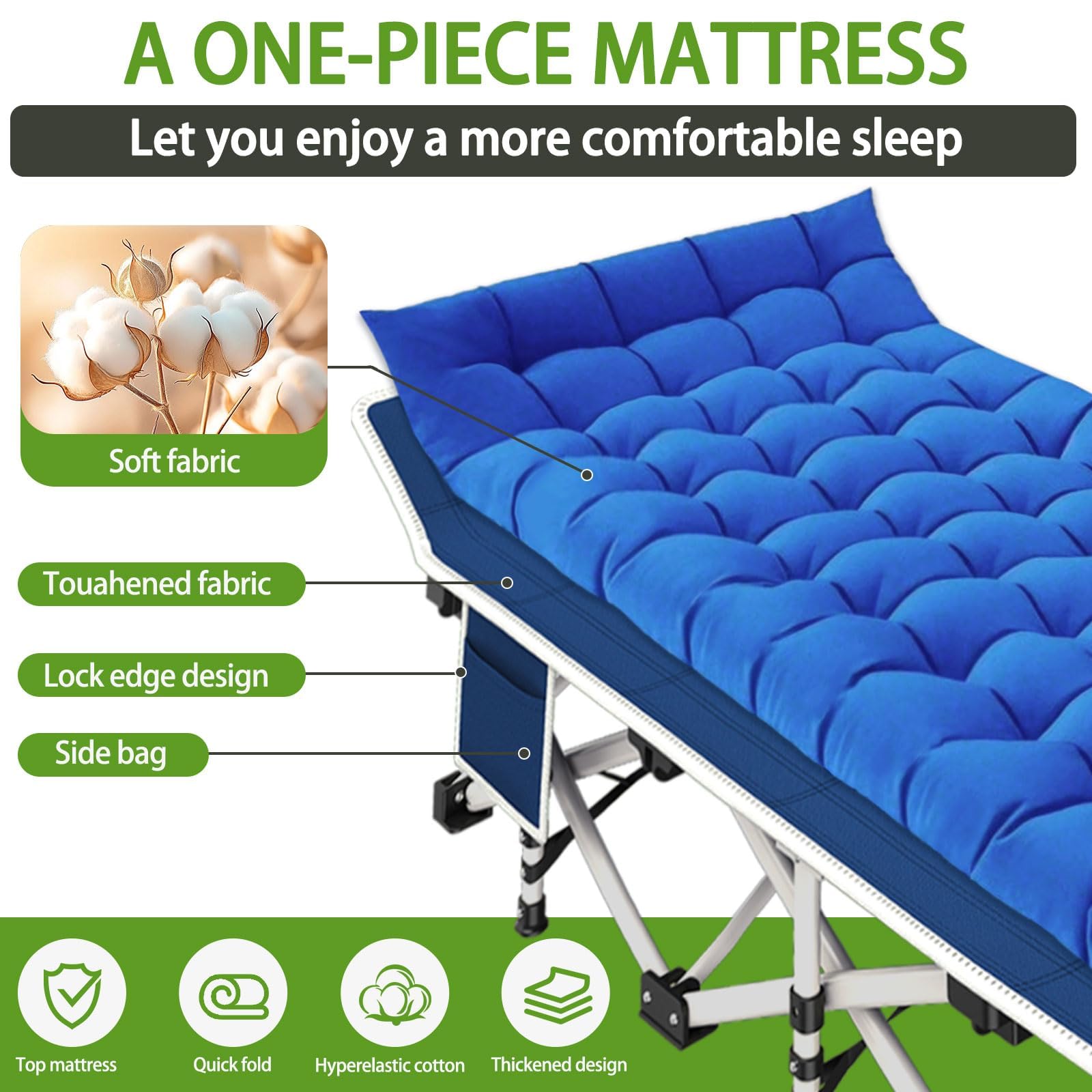 COLMERD cot side-pocket-detail offers convenient storage on the go