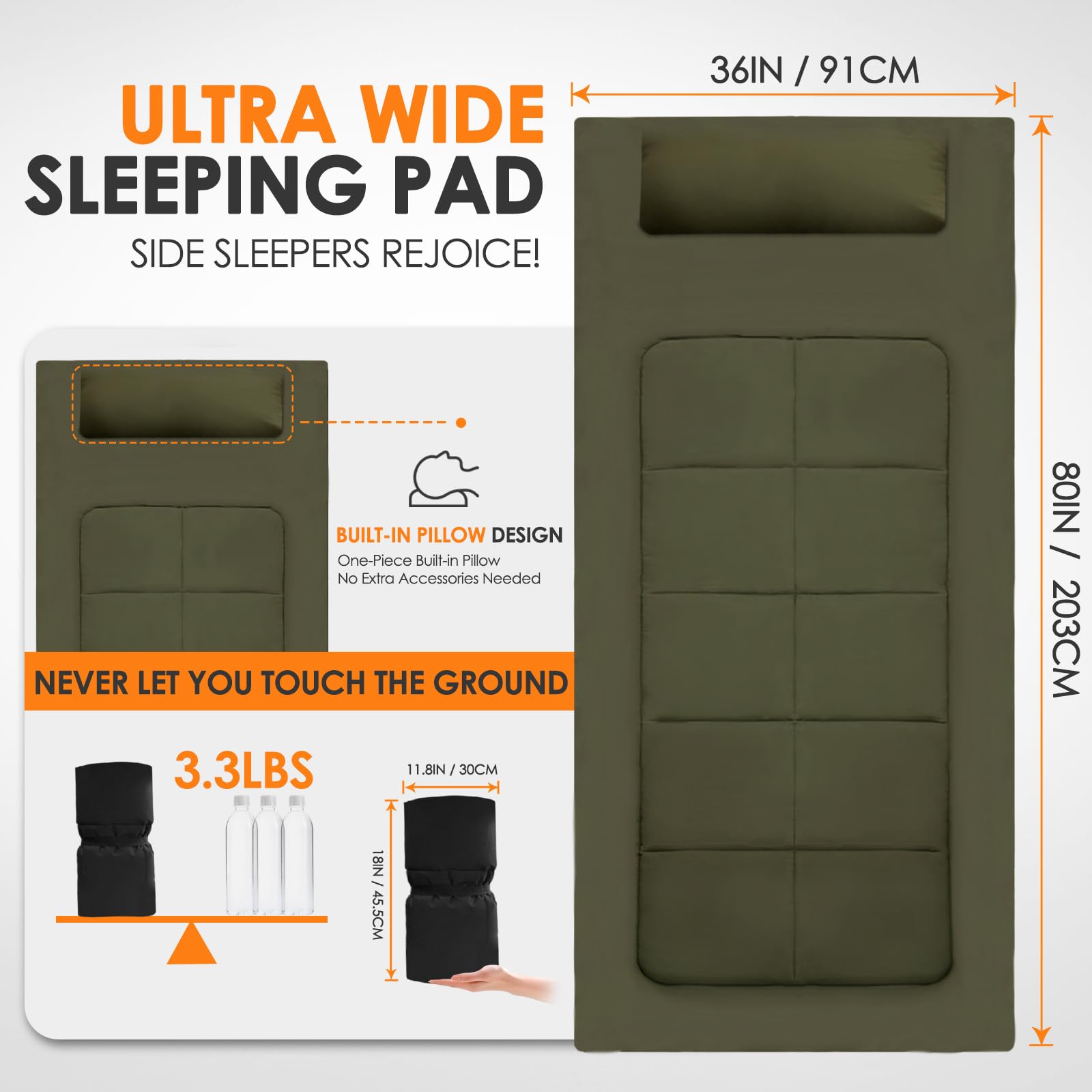 COLMERD quilted foam top offers cushioned comfort on tent floors or guest beds.