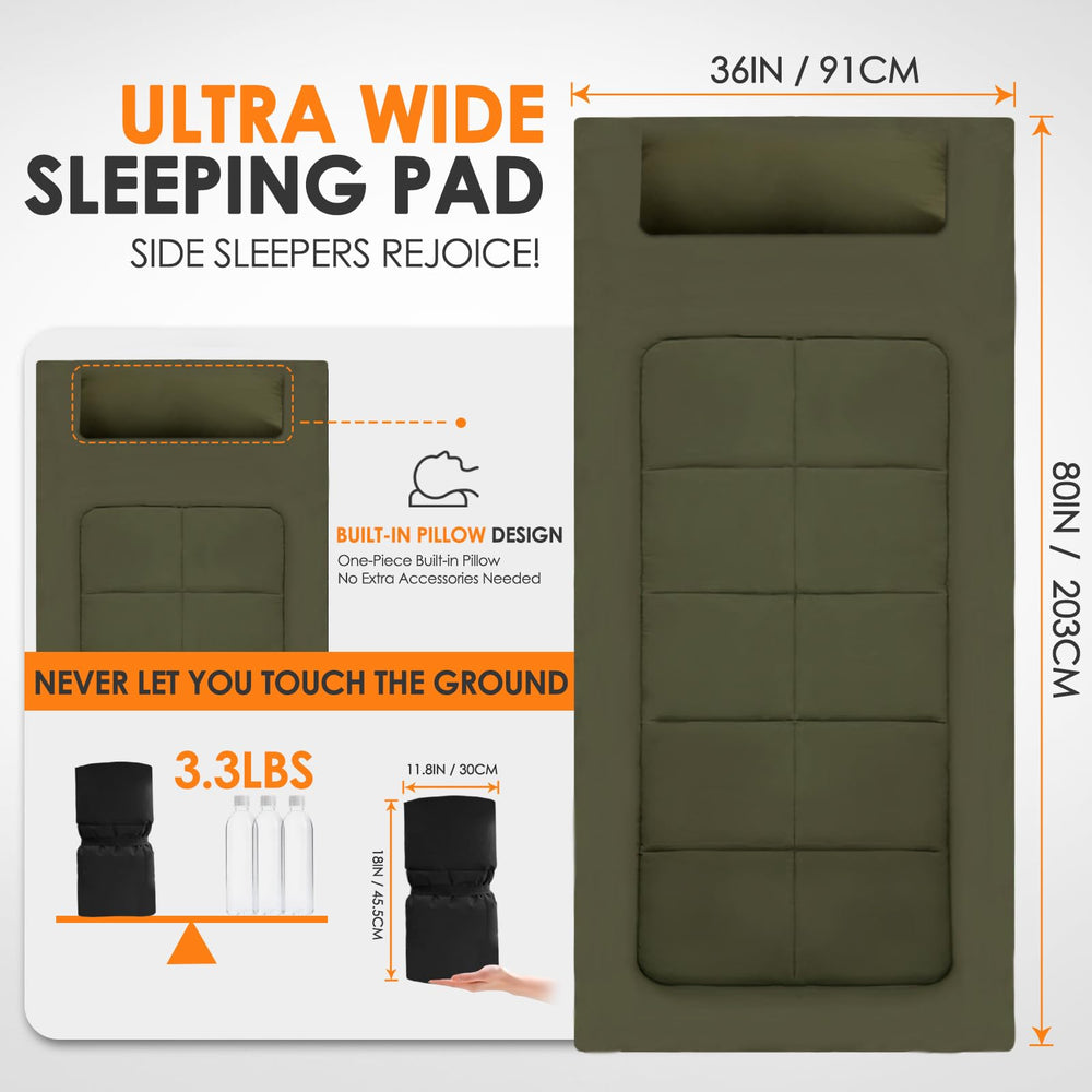 COLMERD quilted foam top offers cushioned comfort on tent floors or guest beds.