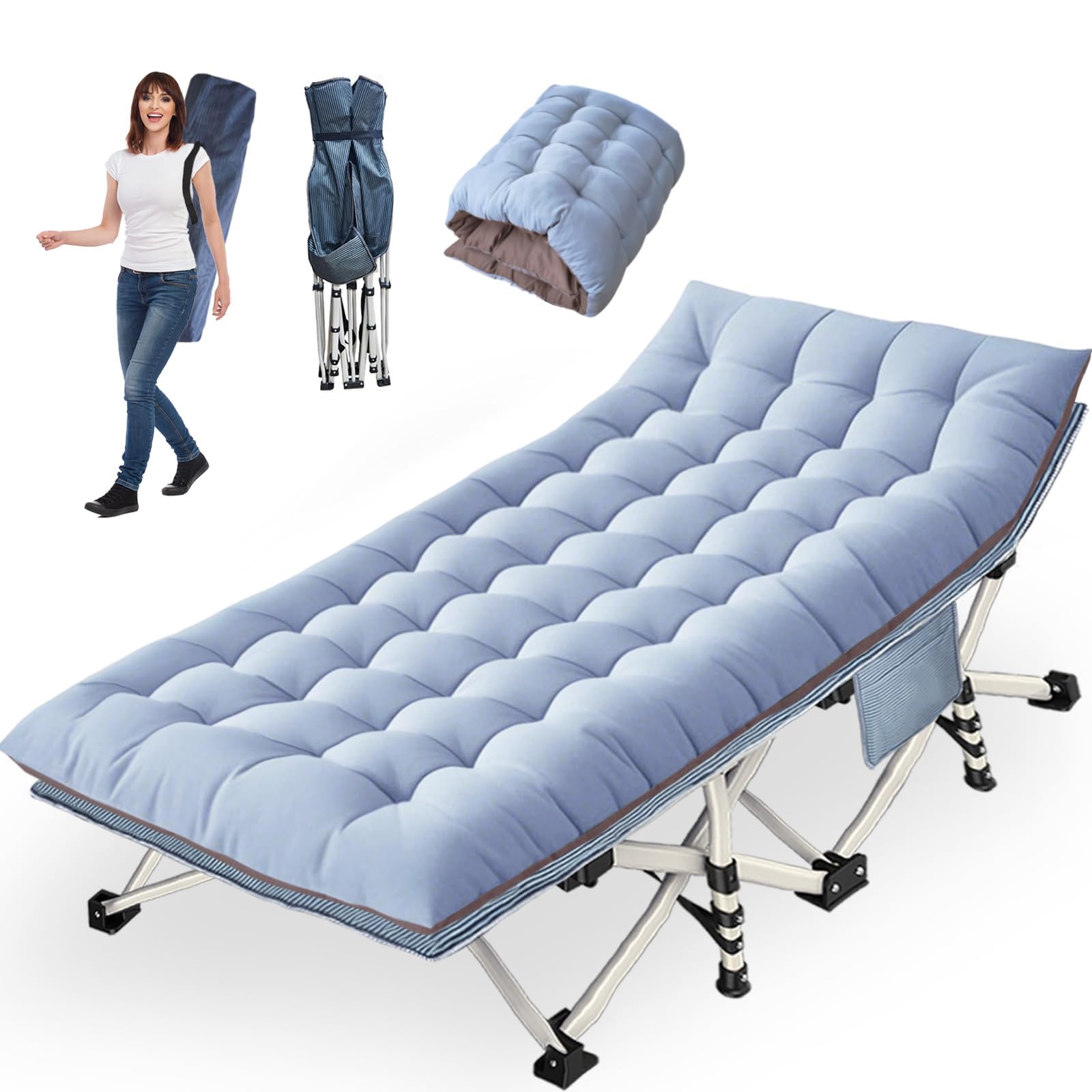COLMERD oversize camping cot with cushioned mattress offers roomy comfort outdoors.