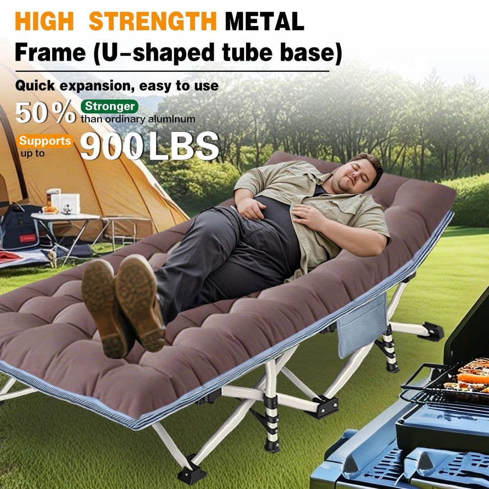 COLMERD XXL camping cot in open setup showing quick, tool-free assembly