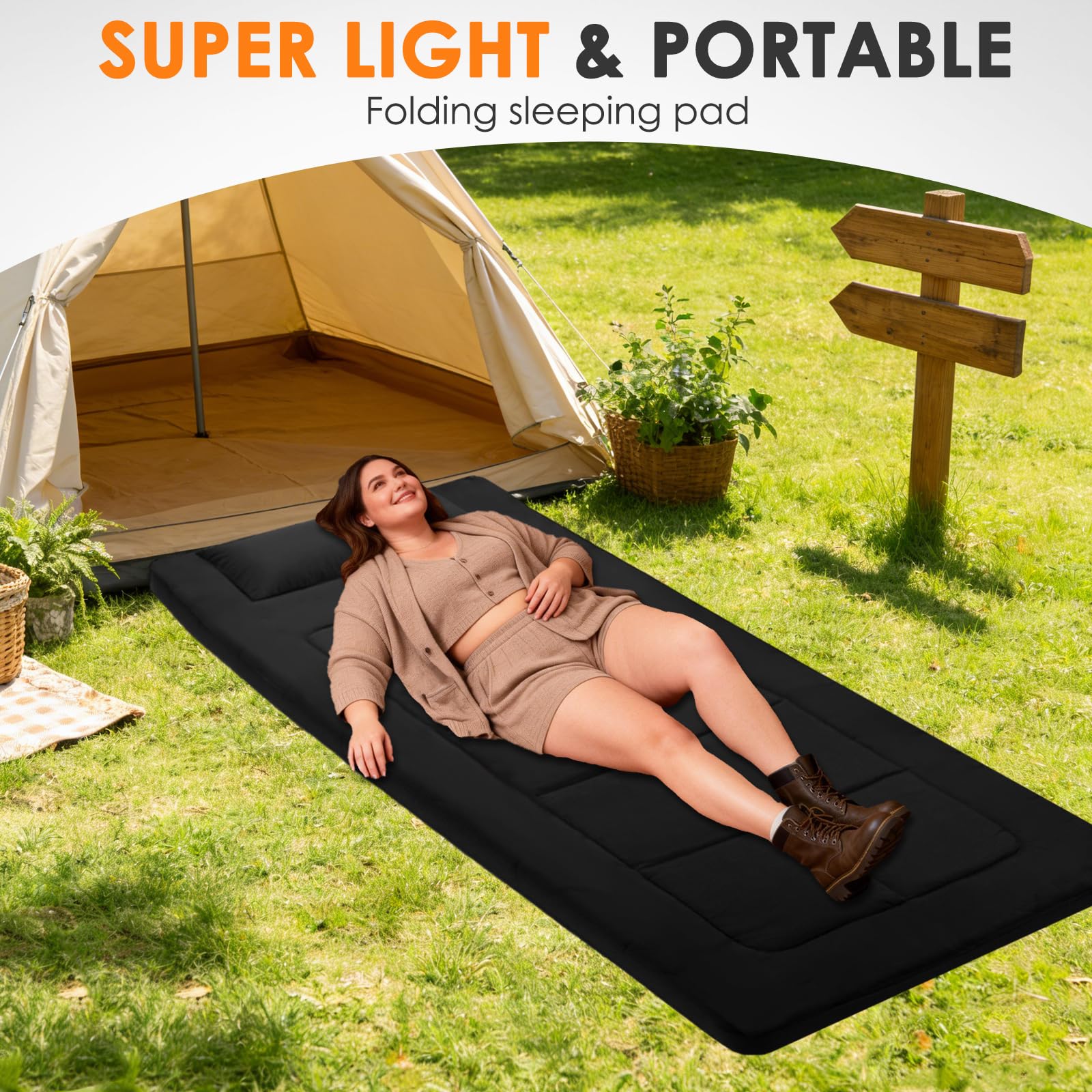 COLMERD XXL floor mattress with built-in pillow for home-like comfort.