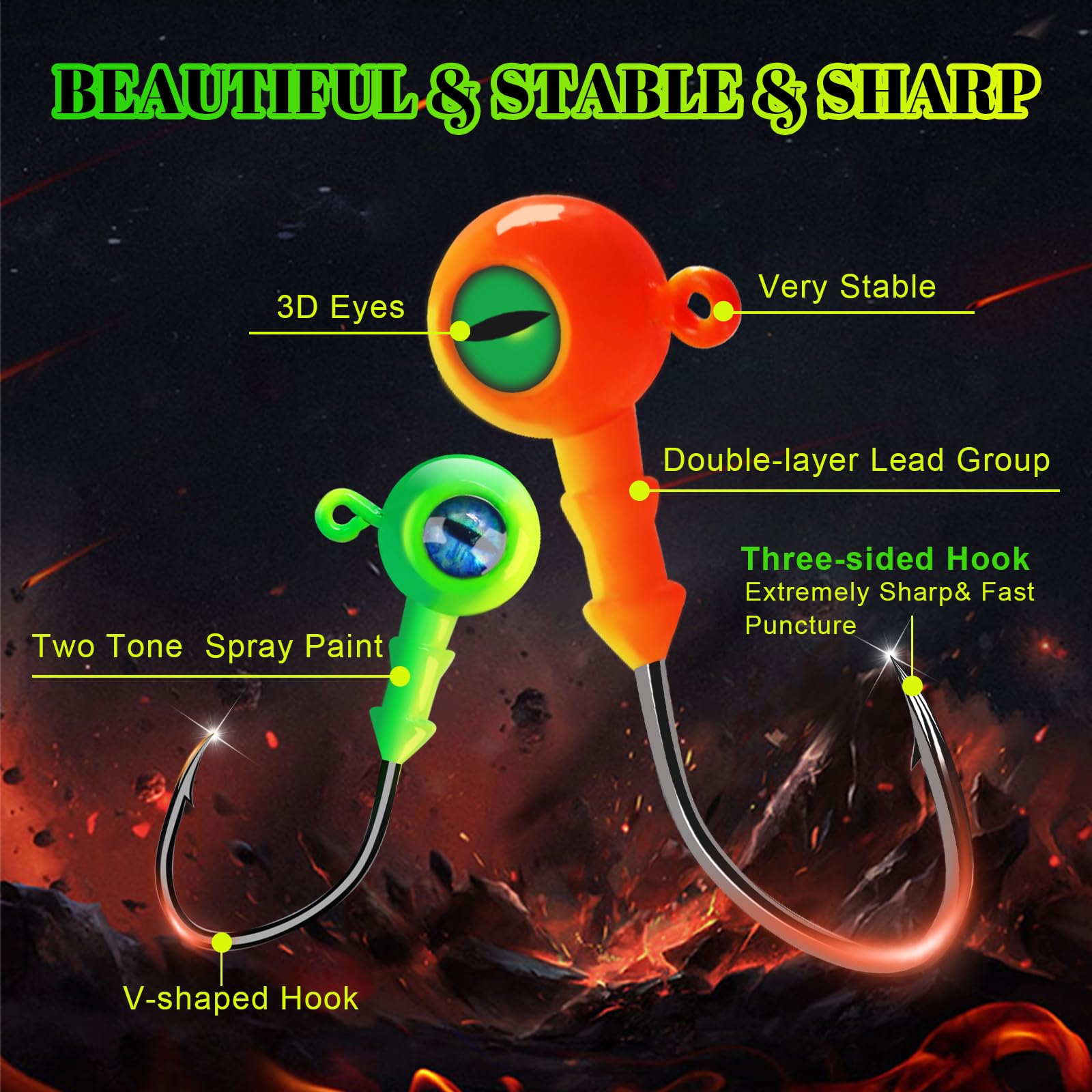 7g jig heads with 3D eyes and glow paint, 25pcs pack