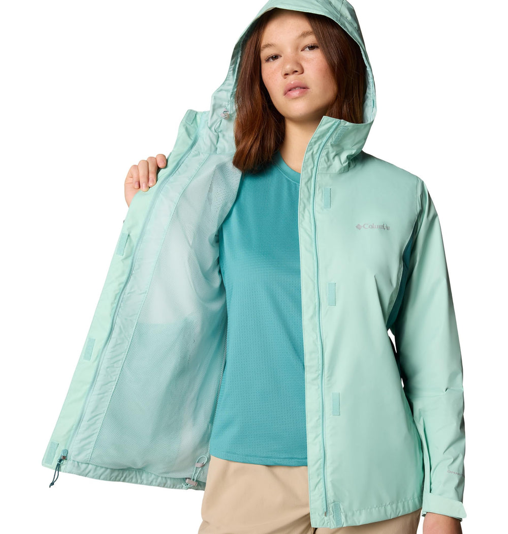 Columbia Arcadia II cuff and hem adjustment details for customizable fit