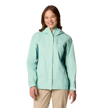 Columbia Arcadia II jacket worn in drizzle showing waterproof protection