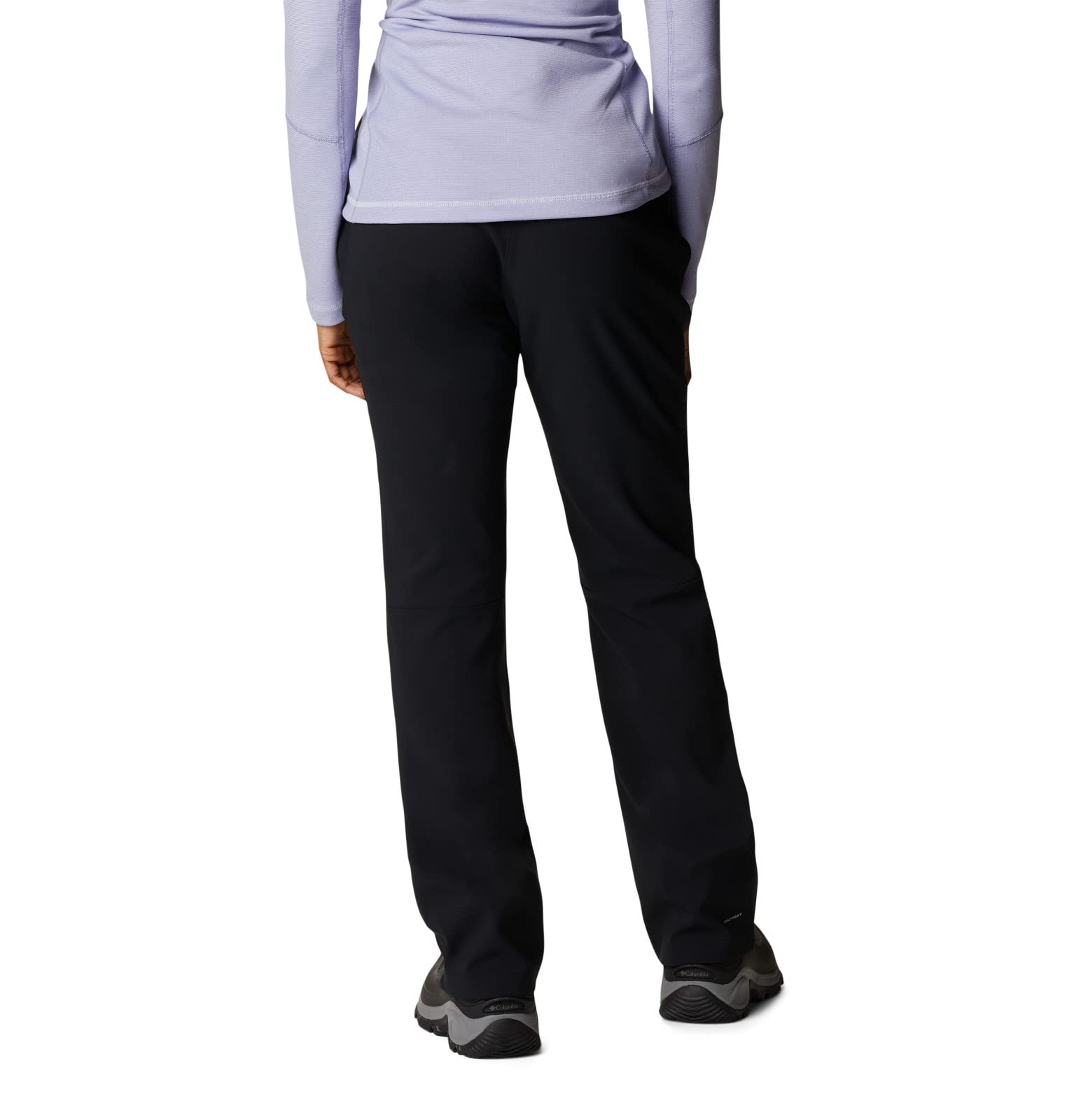 Columbia Back Beauty Softshell Pant back view highlighting quick-dry, stain-resistant fabric.