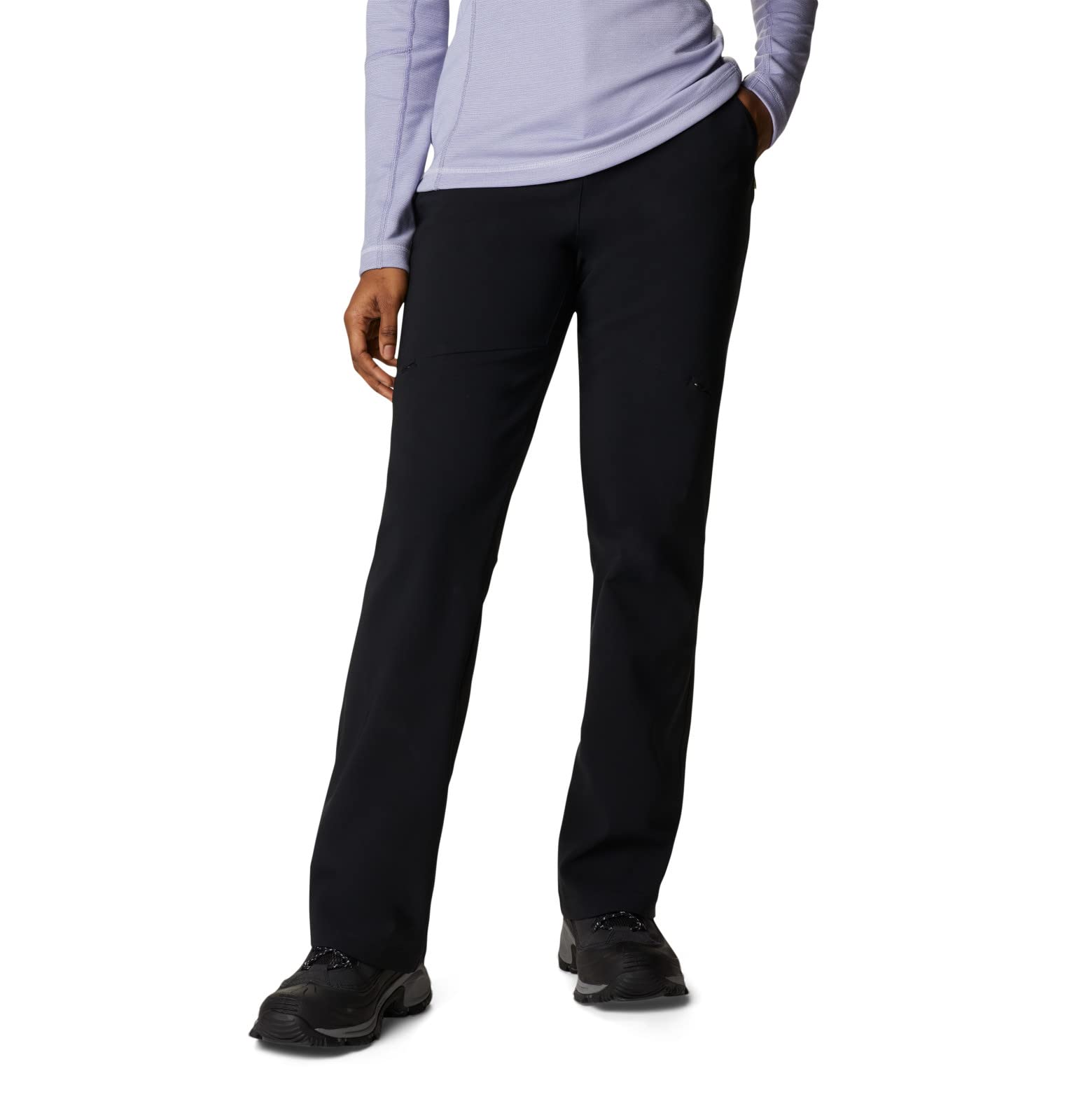 Columbia Back Beauty Softshell Pant front view with water-repellent finish for light rain protection.