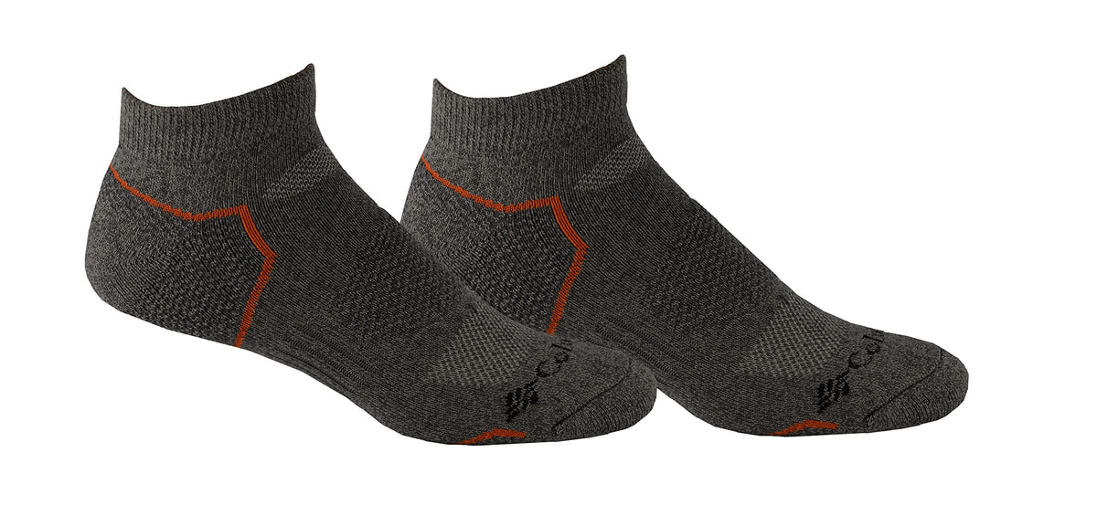 Columbia Balance Point Sport low-cut socks in charcoal with moisture-wicking for daily comfort.