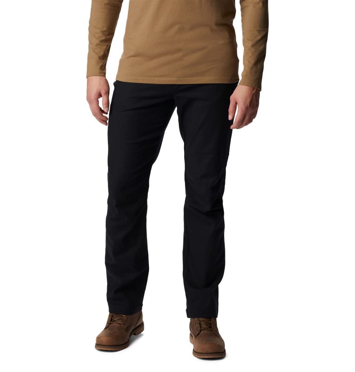 Columbia Bucktail hiking pants Black Edge front view show rugged nylon and moisture resistance.