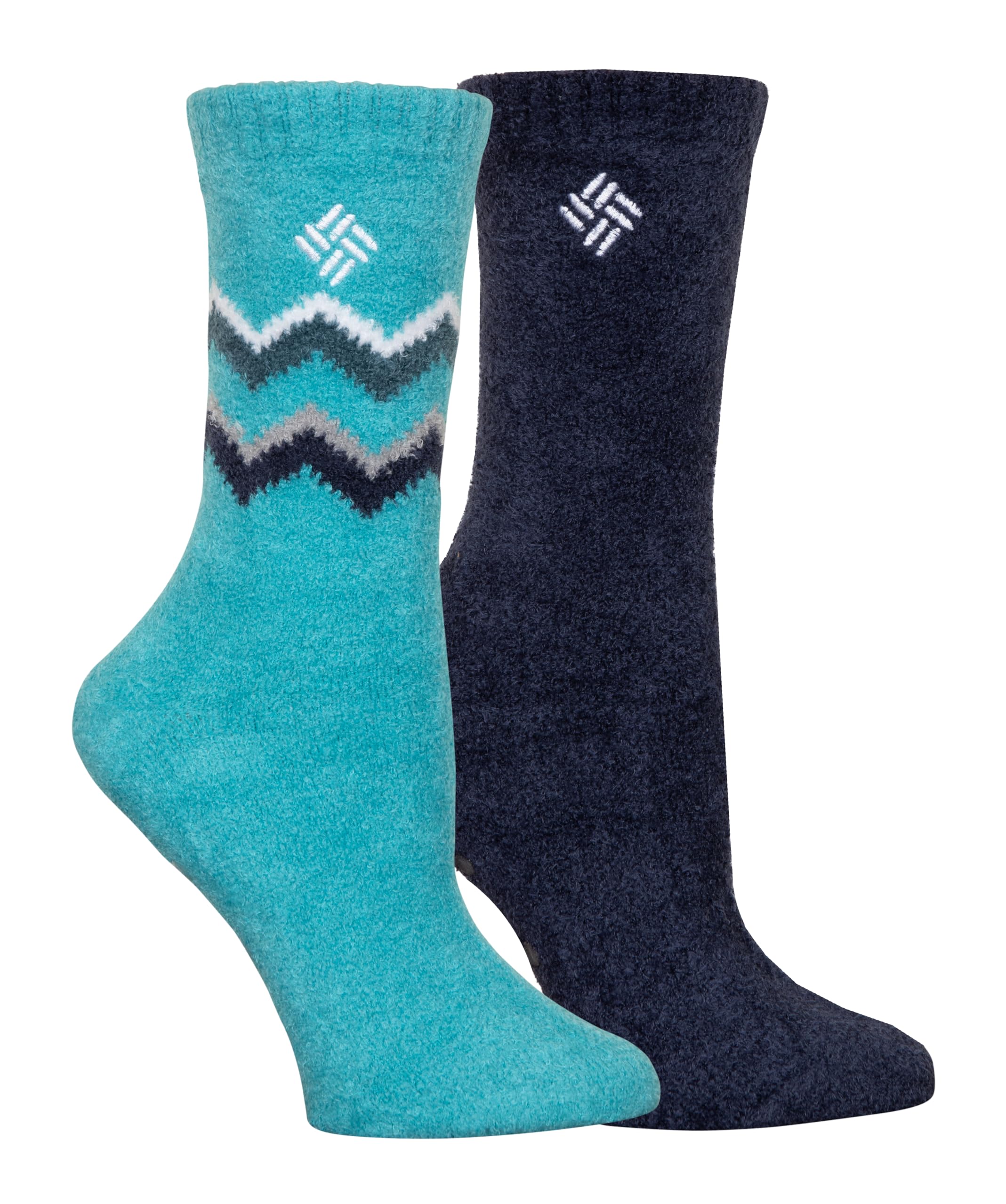 Columbia Double Zag Cozy Socks, Geyser/Navy, offer arch support and moisture-wicking comfort.