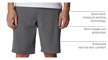 Columbia Eaglecrest short City Grey fabric closeup demonstrates Omni-Wick moisture management