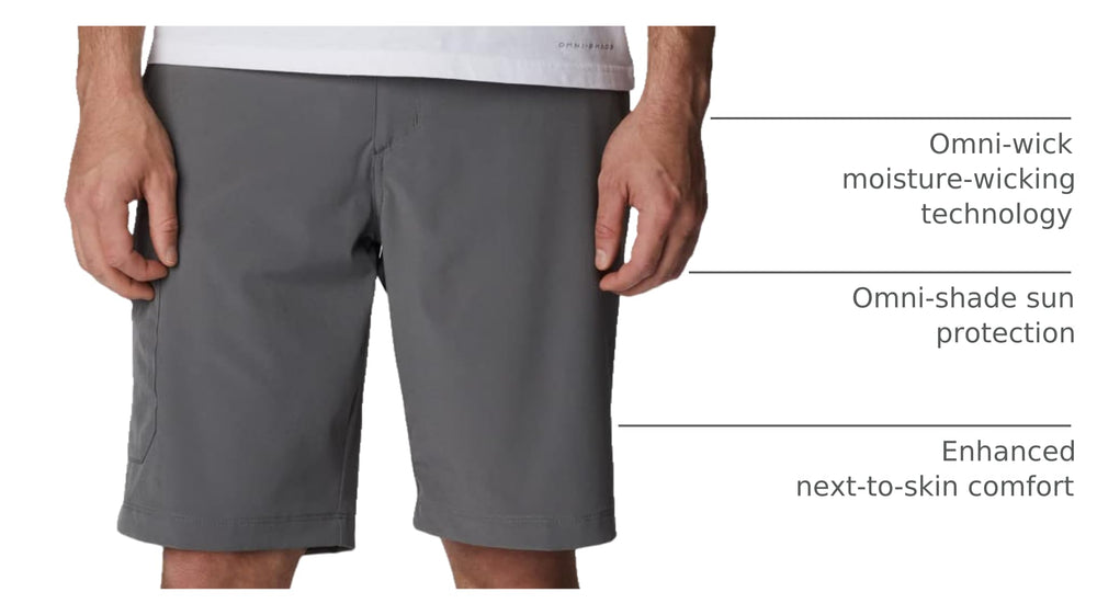 Columbia Eaglecrest short City Grey fabric closeup demonstrates Omni-Wick moisture management