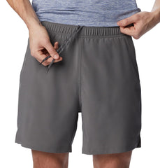 Columbia Hike Brief Short City Grey fabric texture shows lightweight, durable, stretchy material