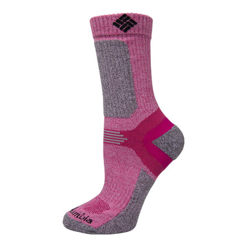 Columbia Hiking Ultra Lightweight Crop Crew Socks Wild Fuchsia on trails for breathable comfort.