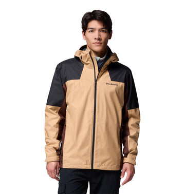 Columbia Inner Limits III rain jacket front view in Canoe Black Tobacco showing colorway for dry comfort