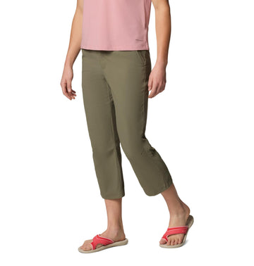 Columbia Leslie Falls Capri II back view in stone green, showing roll-up hem option.