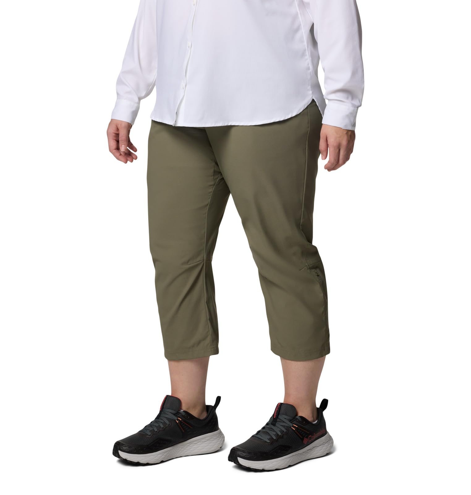 Columbia Leslie Falls Capri II folded for compact travel in stone green.