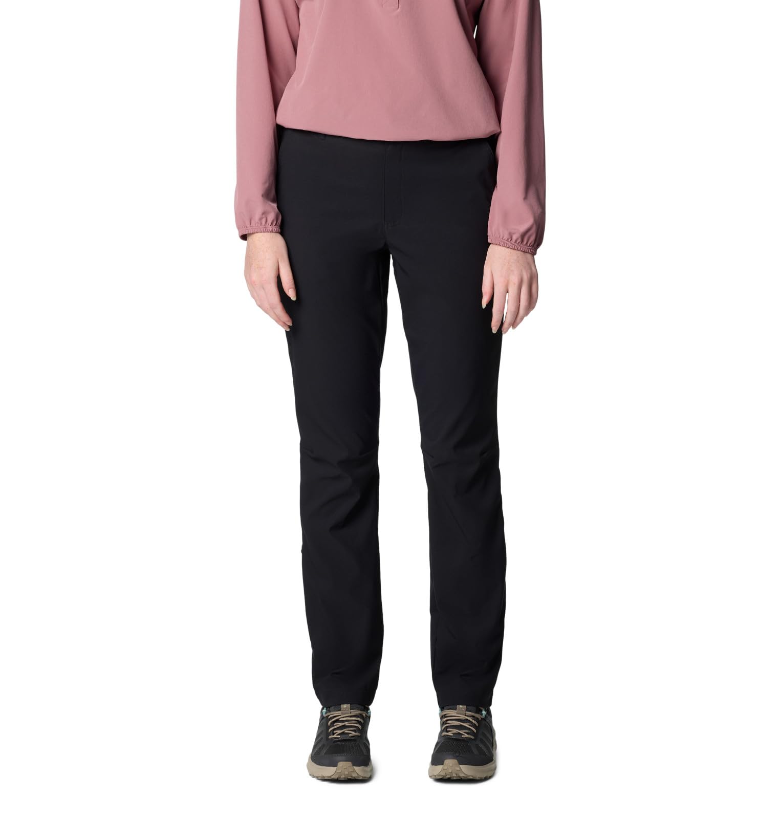 Columbia Leslie Falls II Stretch Pant black front view showing comfortable fit for daily wear