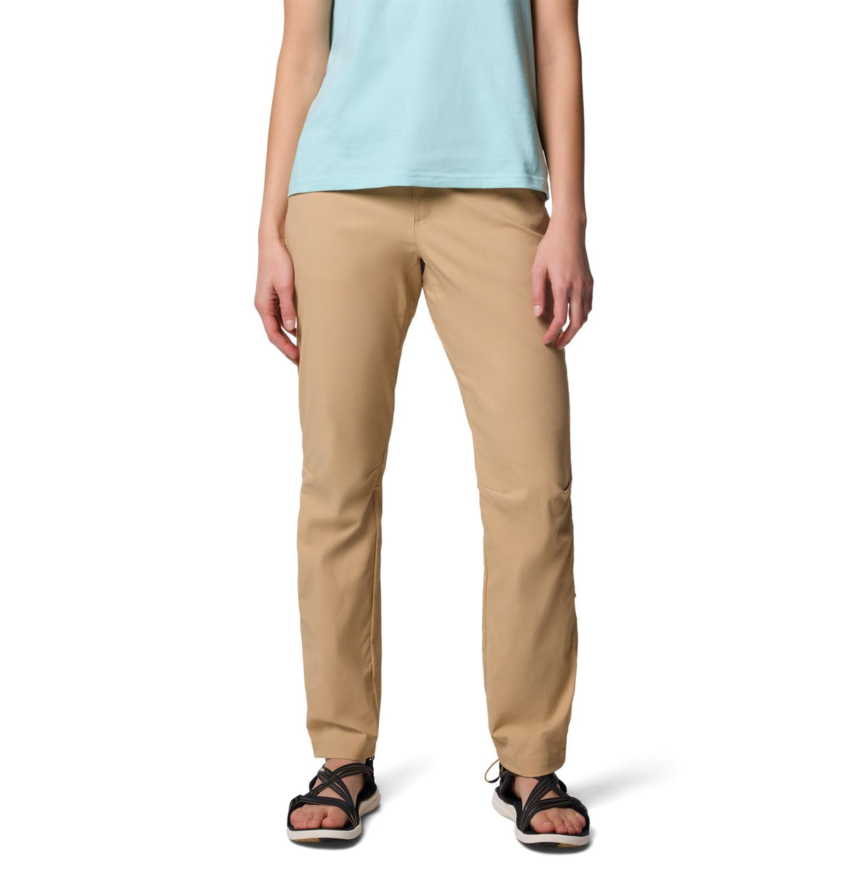 Columbia Leslie Falls II Stretch Pant front view demonstrates flexible movement for all-day hiking