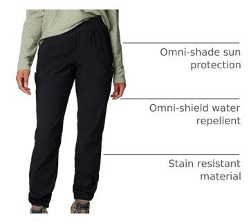 Columbia Leslie Falls Pant on trail showcases Town or Trail versatility.