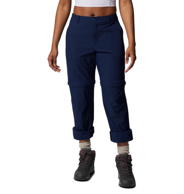 Columbia Leslie Falls pants front view shows convertible design for all-day hikes.