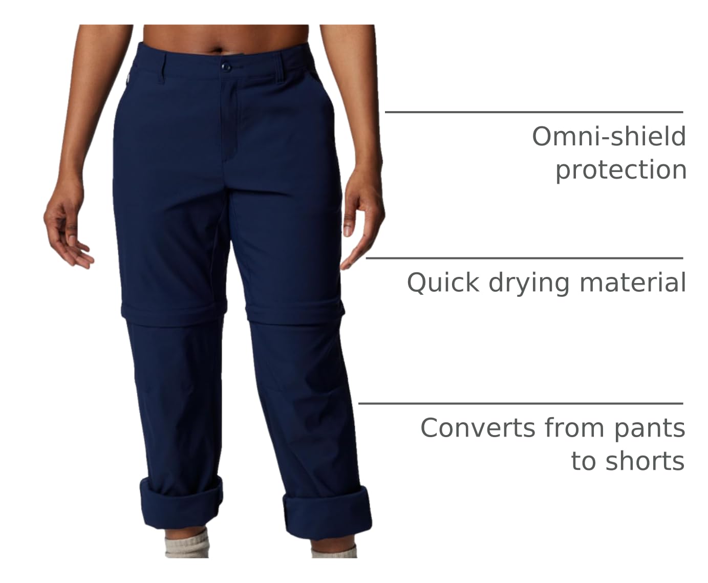 Columbia Leslie Falls pants with zippered pocket offer secure on-trail storage.