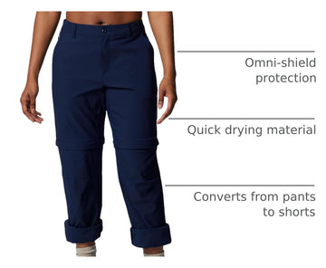 Columbia Leslie Falls pants with zippered pocket offer secure on-trail storage.