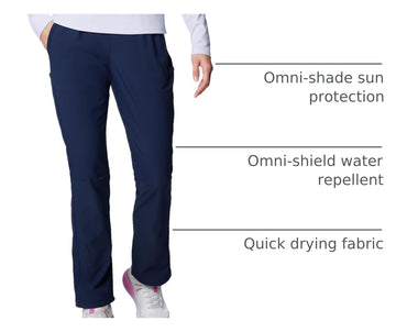 Columbia Leslie Falls pull-on pant navy pocket-detail, secure storage on adventures.