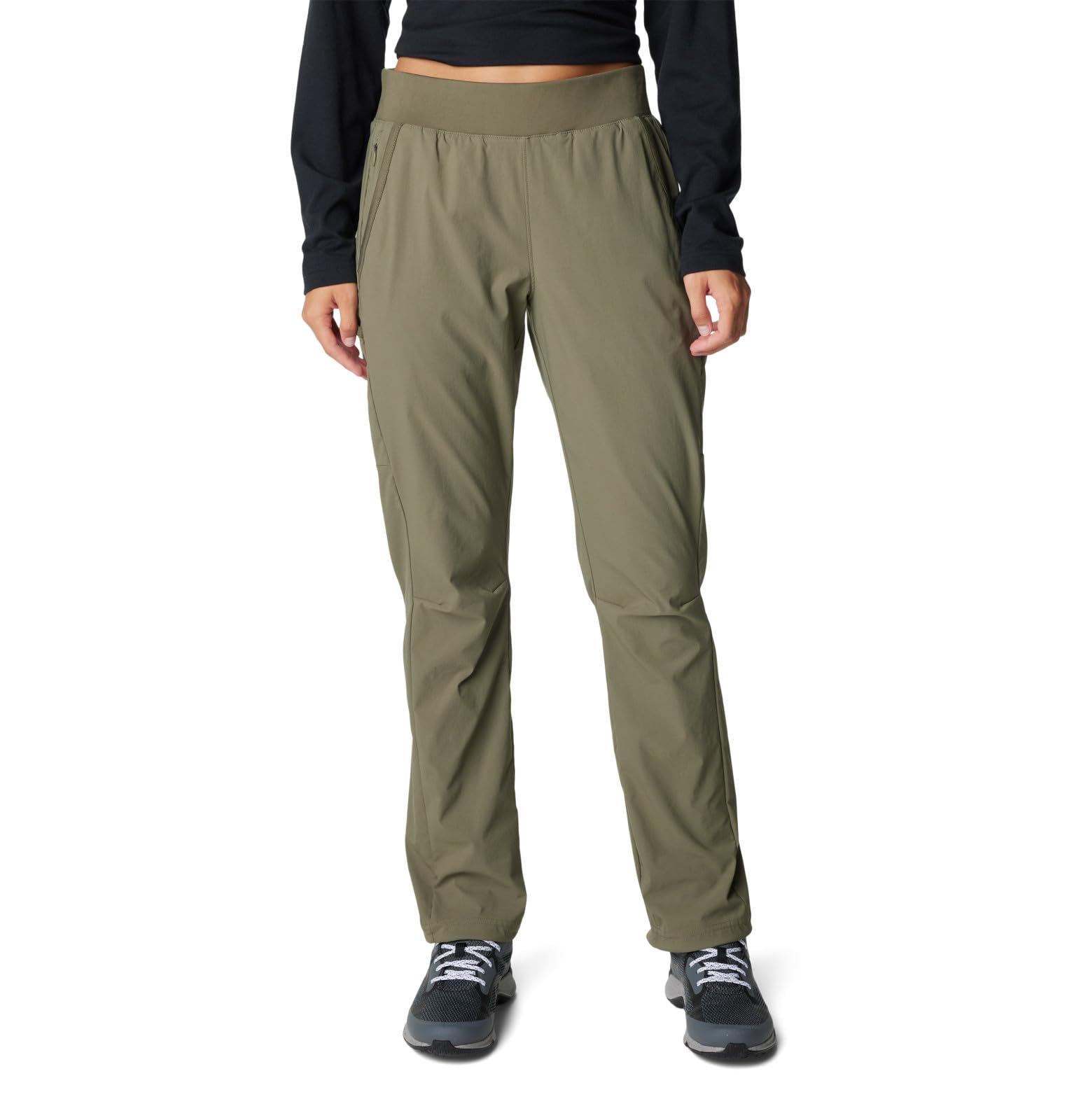 Columbia Leslie Falls pull-on pant stone green zippered pocket for valuables