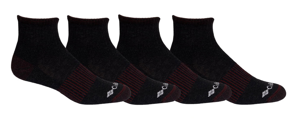 Columbia men's 4-pack everyday quarter socks in black provide all-day comfort for hikes