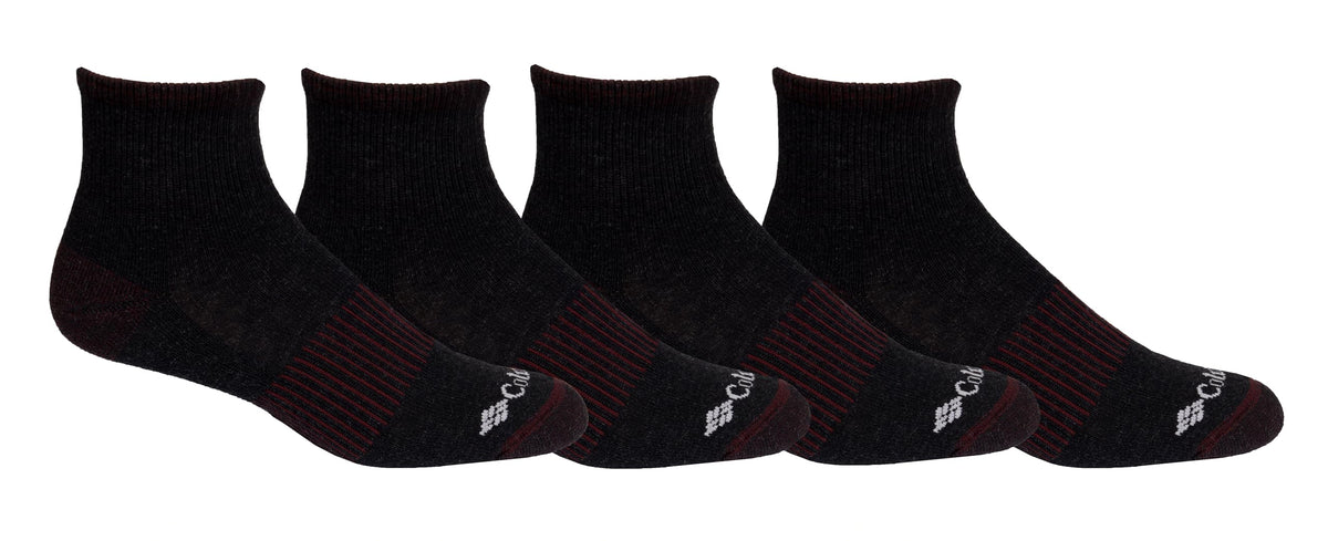 Columbia men's 4-pack everyday quarter socks in black provide all-day comfort for hikes