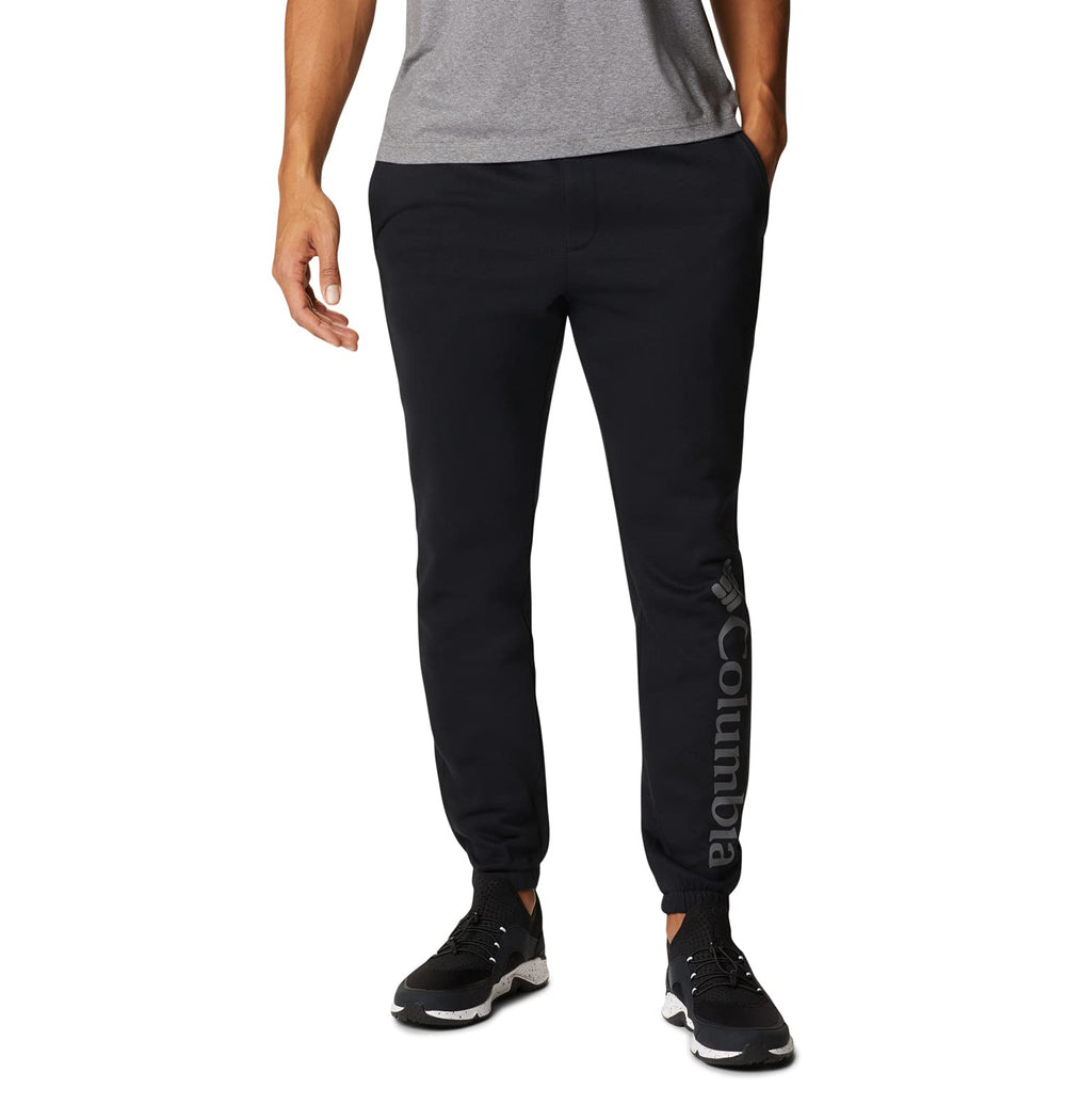 Columbia men's trek jogger front view with vertical logo for everyday comfort