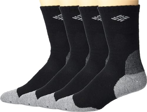 Columbia men's wool crew socks four-pack color variants for moisture-wicking comfort.
