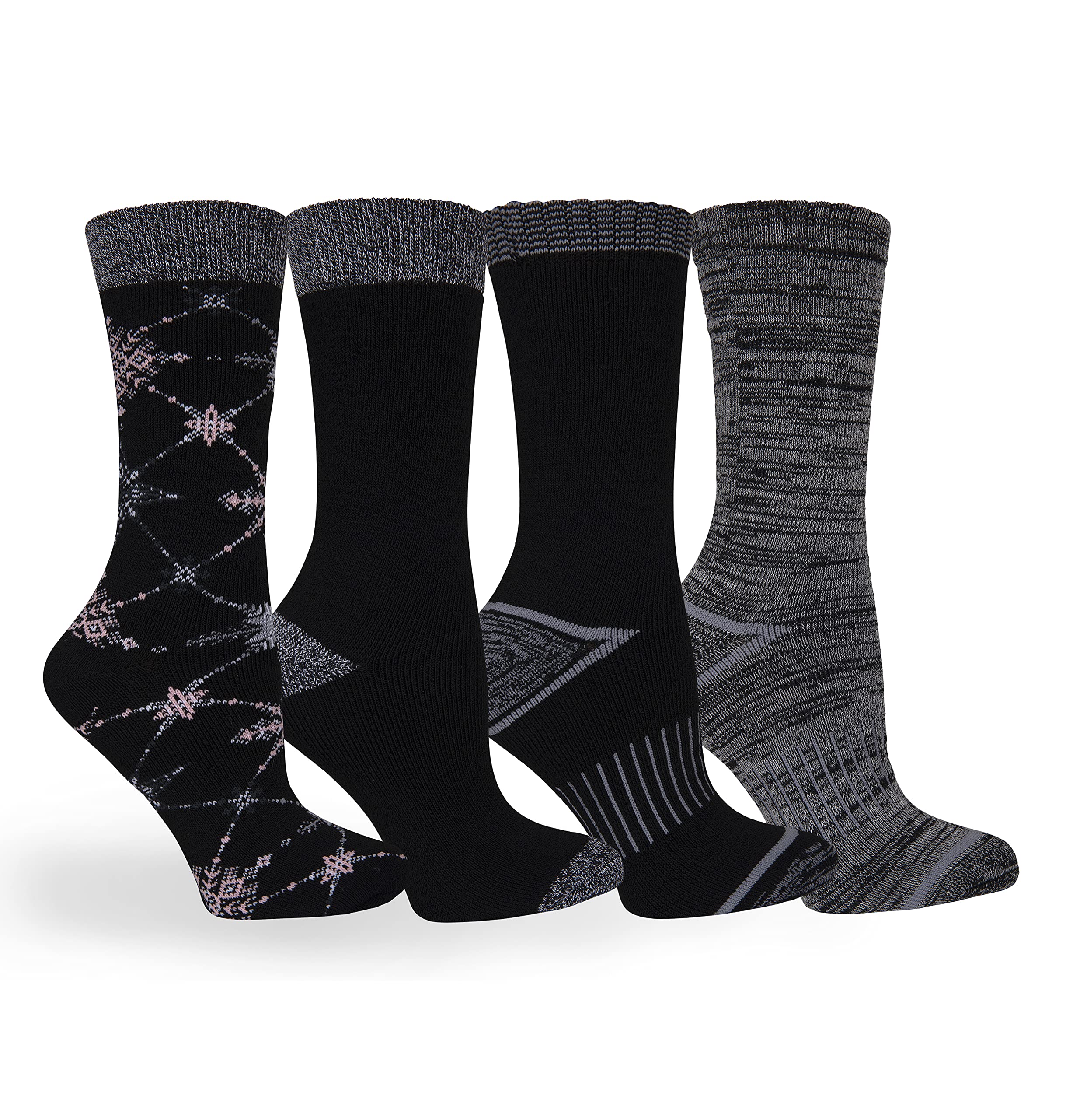 Columbia Moisture-Control Snowflake Argyle Crew Socks in Black Assorted for all-day comfort