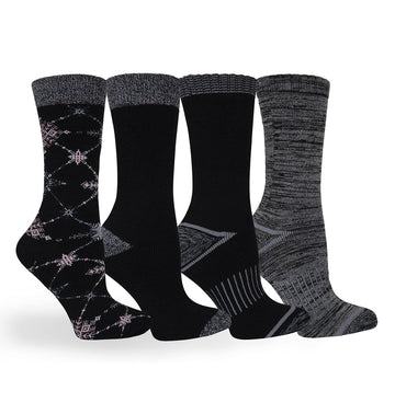 Columbia Moisture-Control Snowflake Argyle Crew Socks in Black Assorted for all-day comfort