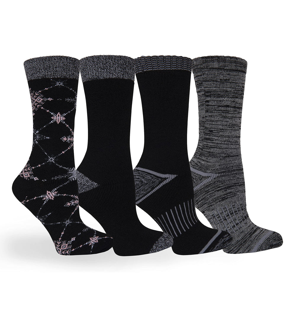 Columbia Moisture-Control Snowflake Argyle Crew Socks in Black Assorted for all-day comfort