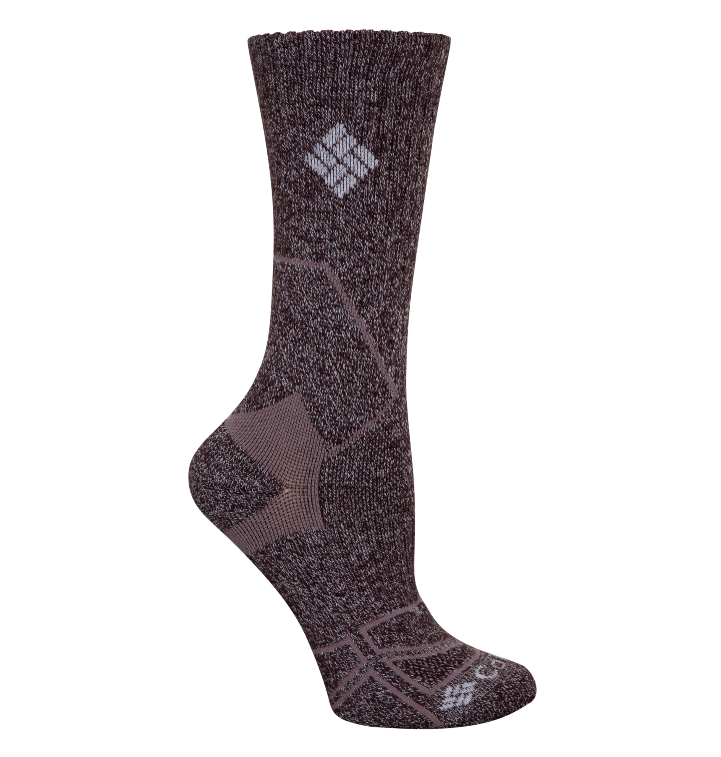 Columbia Moonvista lightweight crop hiker sock on foot shows soft comfort and moisture-wicking performance.