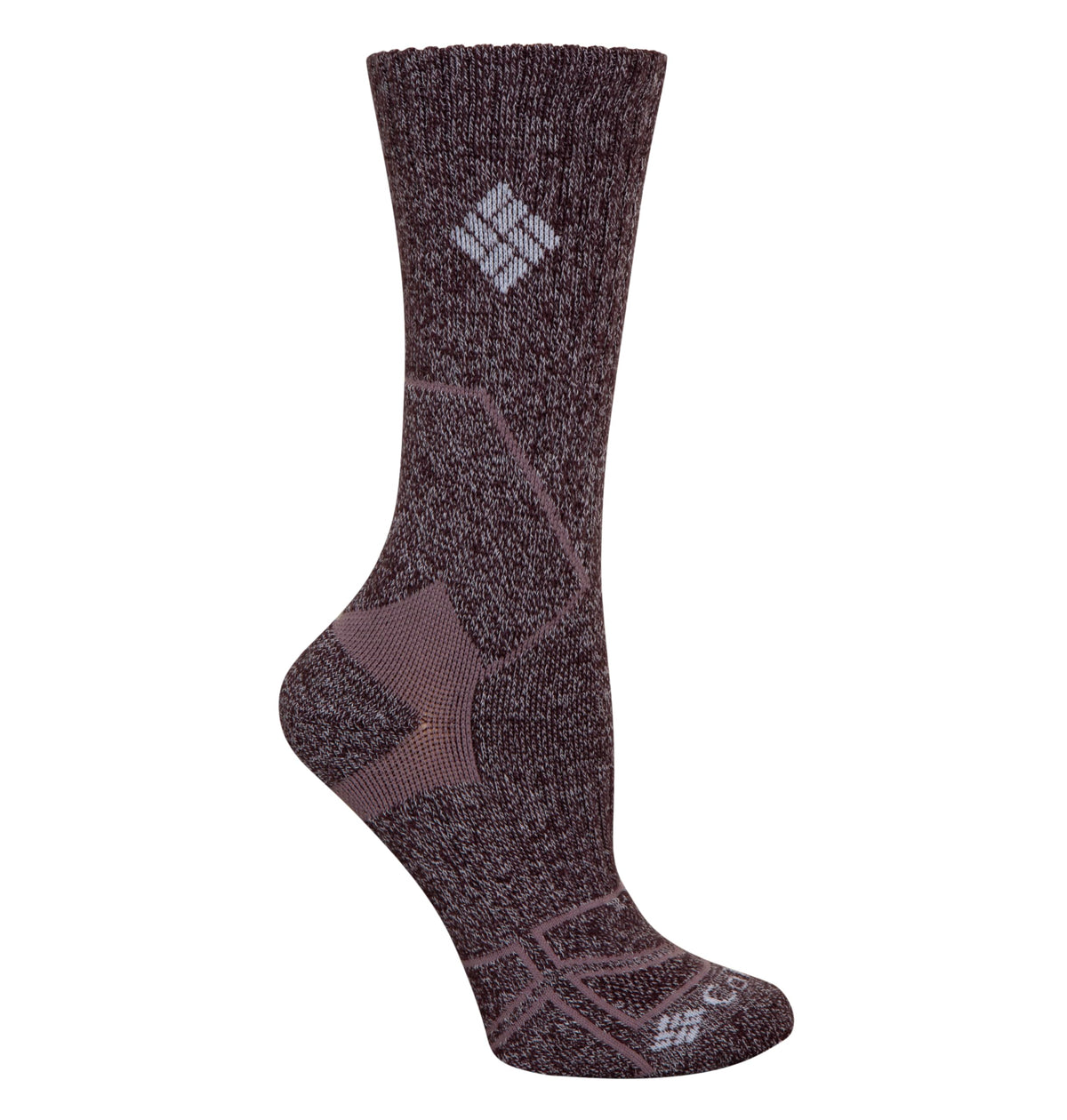 Columbia Moonvista lightweight crop hiker sock on foot shows soft comfort and moisture-wicking performance.
